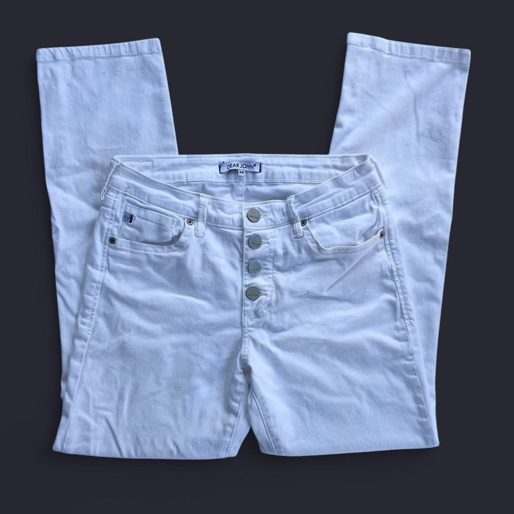Dear John White Mid Rise Jeans Slim Straight Button Up Optic White Size 26